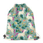 Floral Unicorn Pattern Print Drawstring Bag