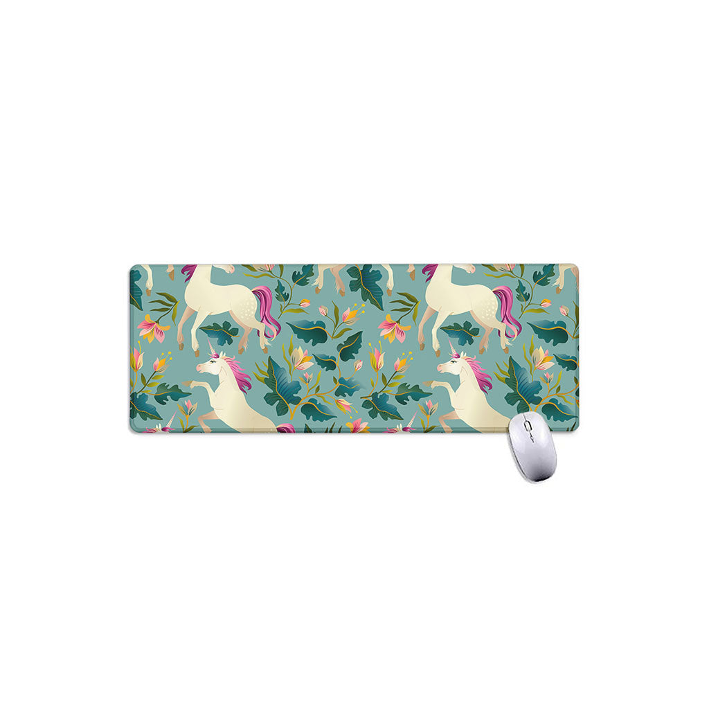 Floral Unicorn Pattern Print Extended Mouse Pad