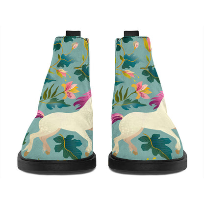 Floral Unicorn Pattern Print Flat Ankle Boots