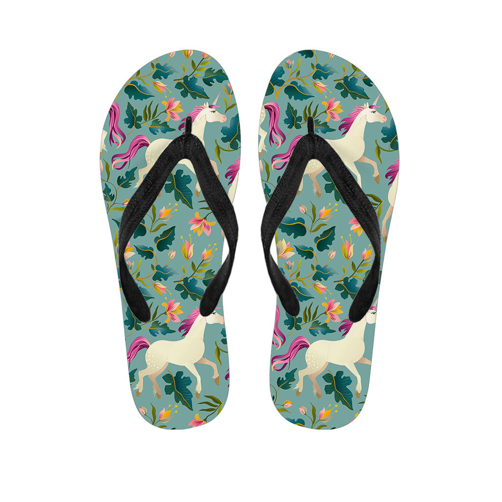 Floral Unicorn Pattern Print Flip Flops