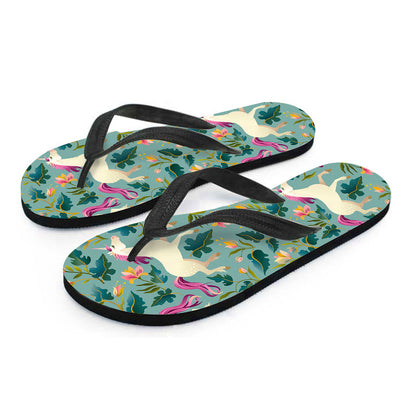 Floral Unicorn Pattern Print Flip Flops