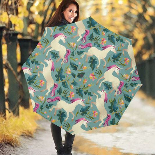 Floral Unicorn Pattern Print Foldable Umbrella
