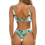 Floral Unicorn Pattern Print Front Bow Tie Bikini