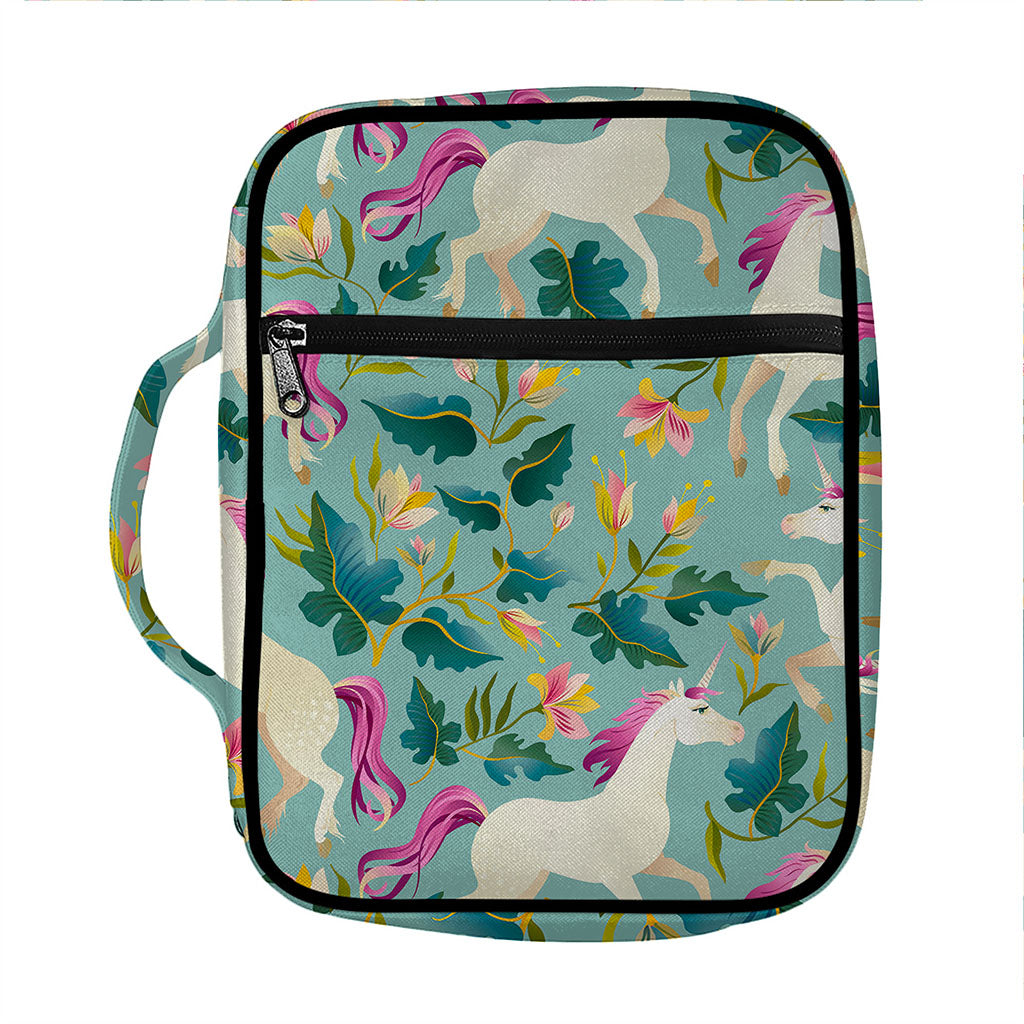 Floral Unicorn Pattern Print Front Pocket Bible Bag