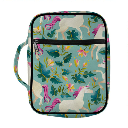 Floral Unicorn Pattern Print Front Pocket Bible Bag