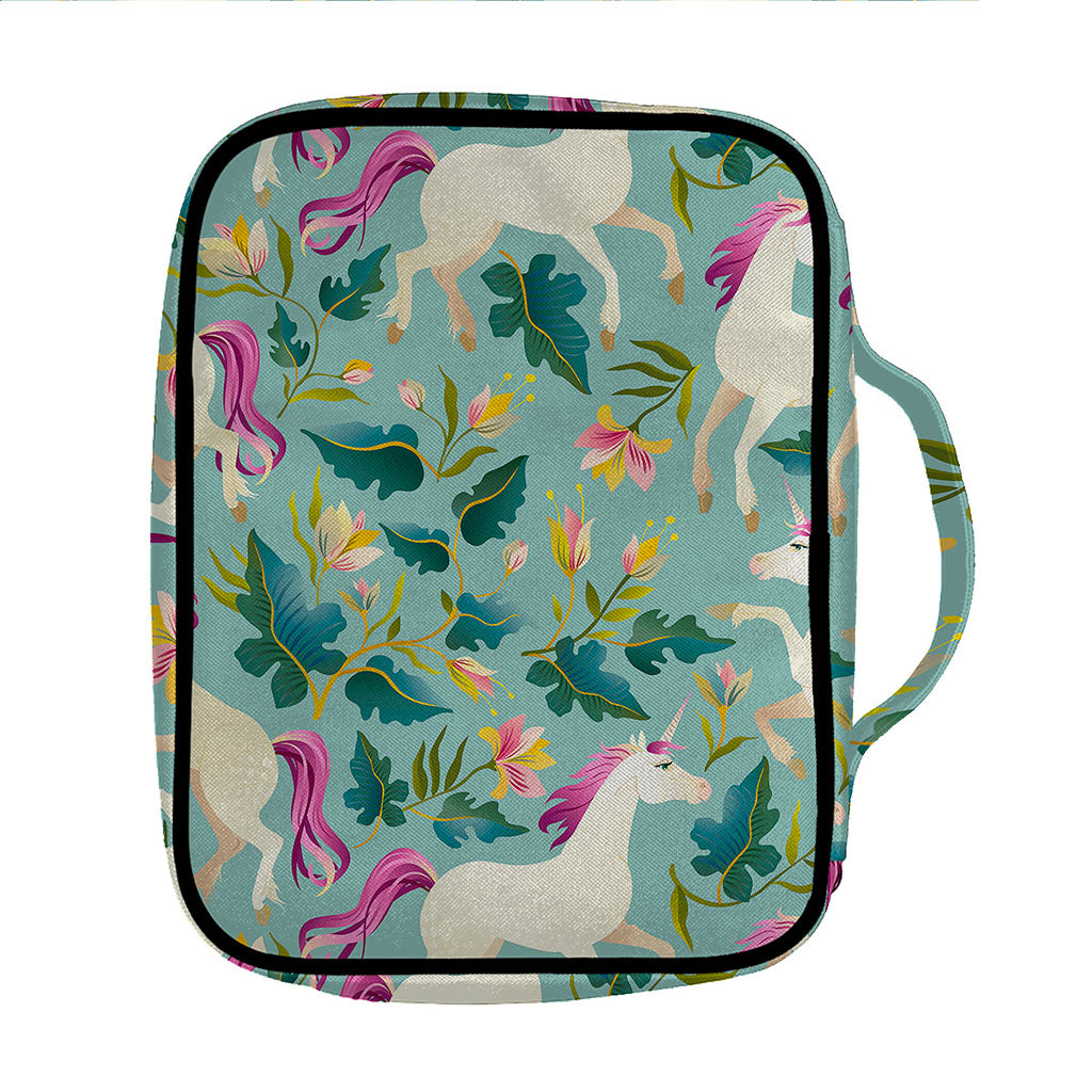 Floral Unicorn Pattern Print Front Pocket Bible Bag
