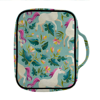 Floral Unicorn Pattern Print Front Pocket Bible Bag