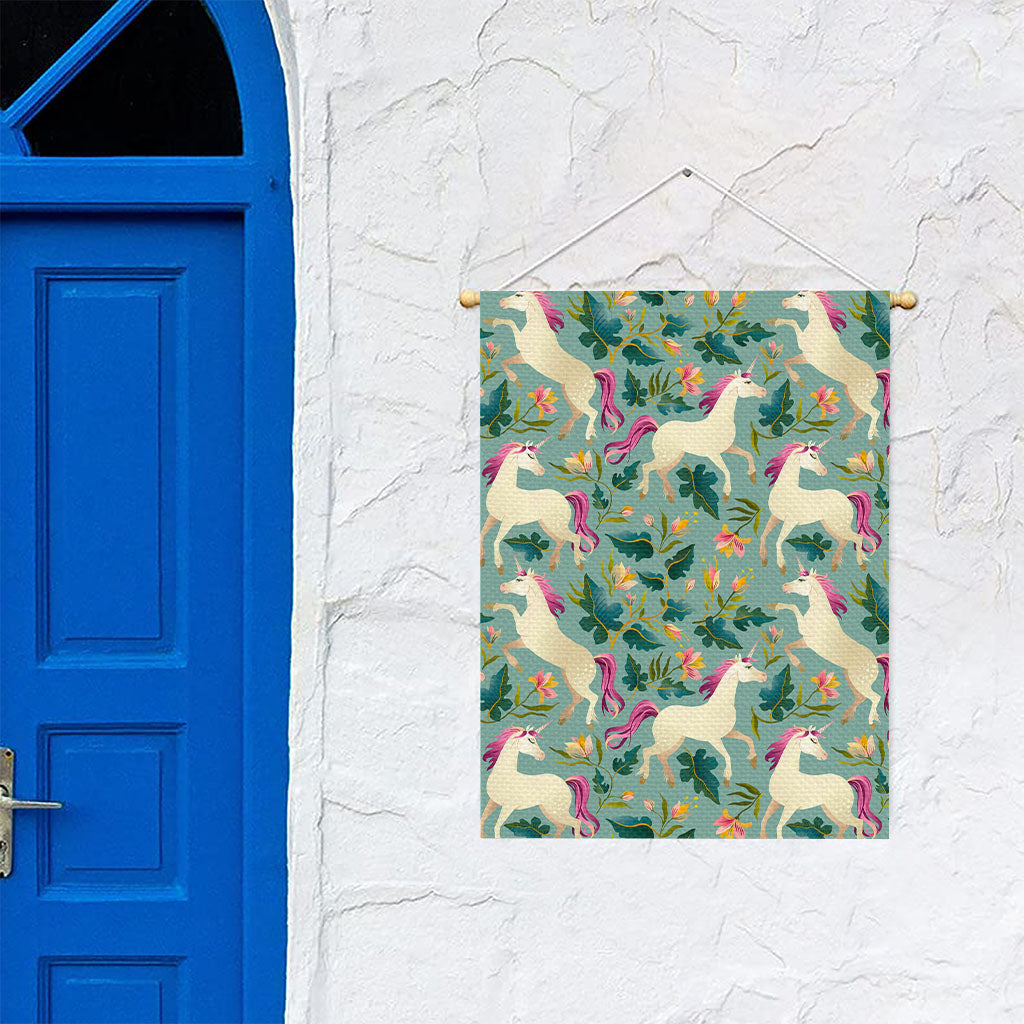 Floral Unicorn Pattern Print Garden Flag