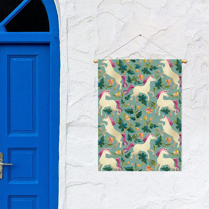 Floral Unicorn Pattern Print Garden Flag