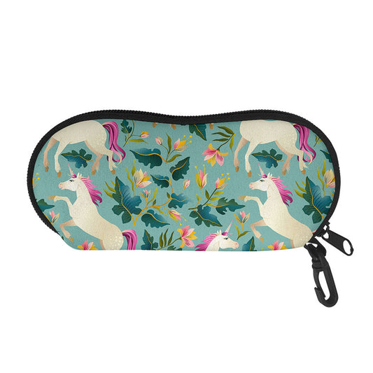 Floral Unicorn Pattern Print Glasses Case
