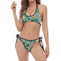 Floral Unicorn Pattern Print Halter Scoop Tie Side Bikini