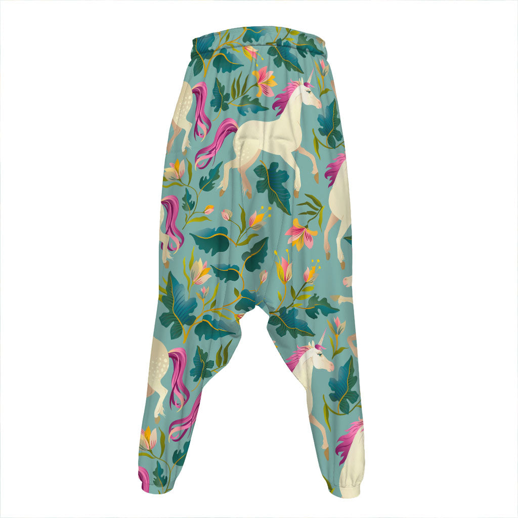 Floral Unicorn Pattern Print Hammer Pants