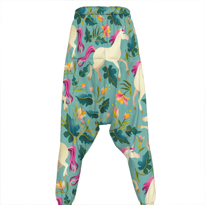 Floral Unicorn Pattern Print Hammer Pants