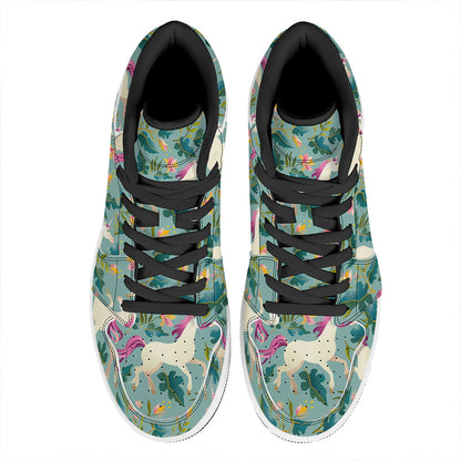 Floral Unicorn Pattern Print High Top Leather Sneakers