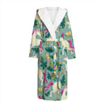Floral Unicorn Pattern Print Hooded Bathrobe