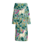Floral Unicorn Pattern Print Hooded Bathrobe