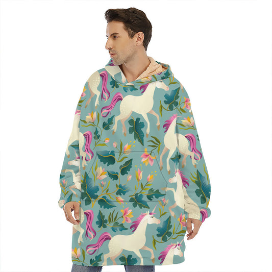 Floral Unicorn Pattern Print Hoodie Blanket
