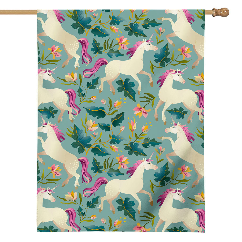 Floral Unicorn Pattern Print House Flag