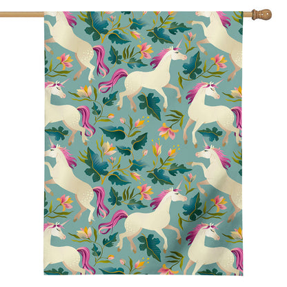 Floral Unicorn Pattern Print House Flag
