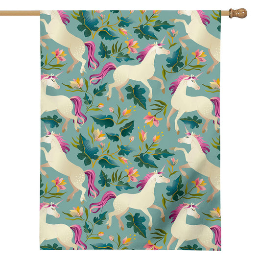 Floral Unicorn Pattern Print House Flag