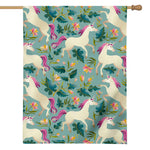 Floral Unicorn Pattern Print House Flag