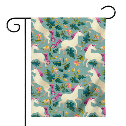 Floral Unicorn Pattern Print House Flag