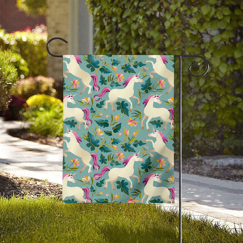 Floral Unicorn Pattern Print House Flag