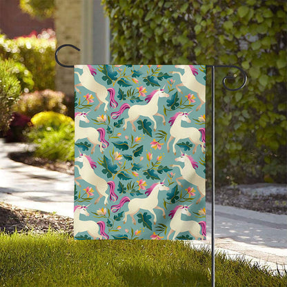 Floral Unicorn Pattern Print House Flag