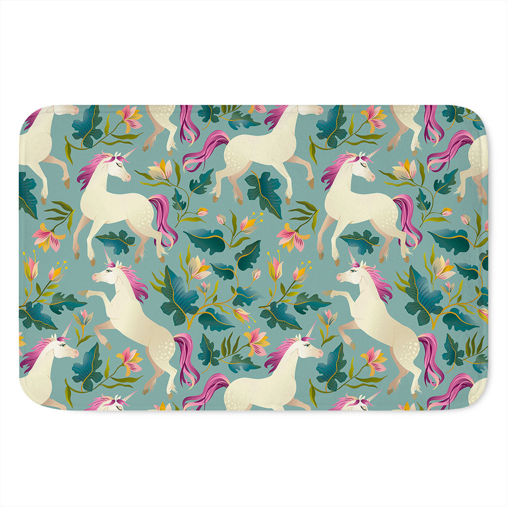 Floral Unicorn Pattern Print Indoor Door Mat