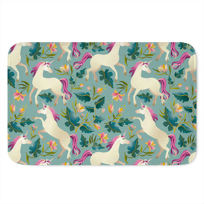 Floral Unicorn Pattern Print Indoor Door Mat