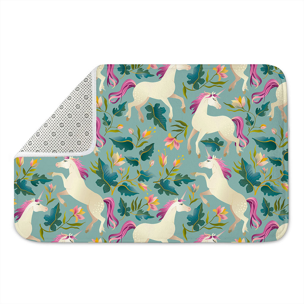 Floral Unicorn Pattern Print Indoor Door Mat