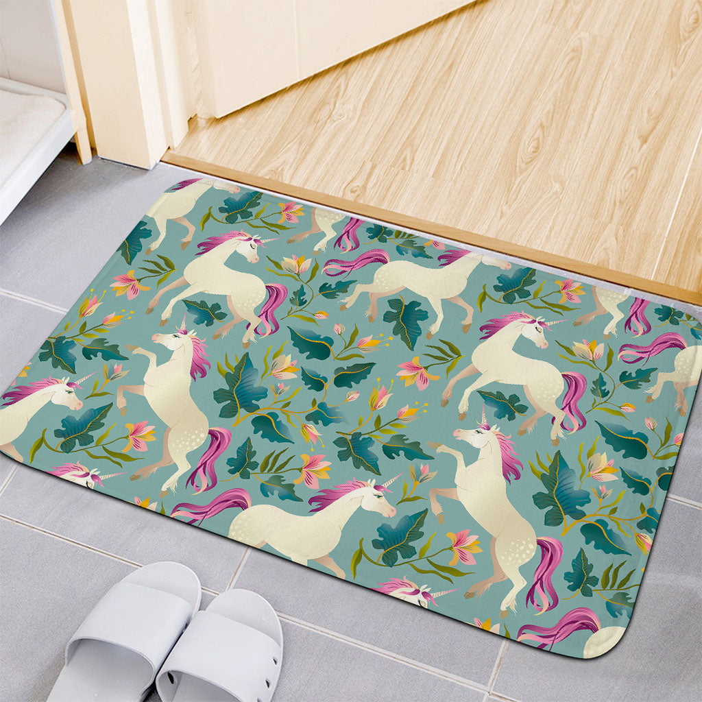 Floral Unicorn Pattern Print Indoor Door Mat