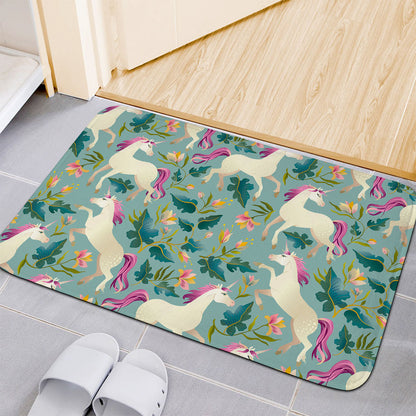 Floral Unicorn Pattern Print Indoor Door Mat