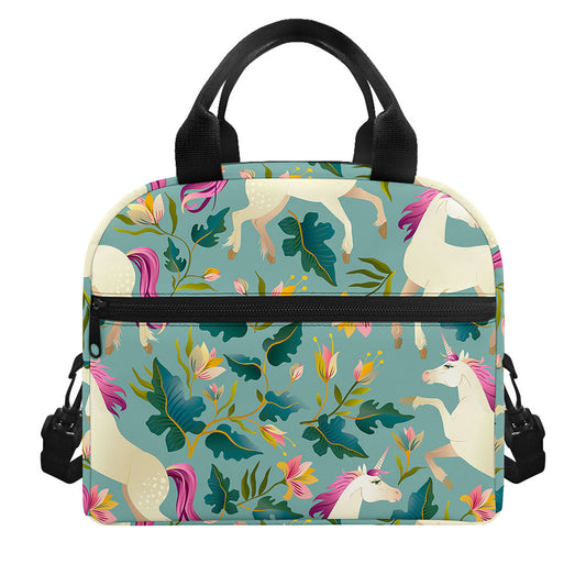 Floral Unicorn Pattern Print Insulated Lunch Bag