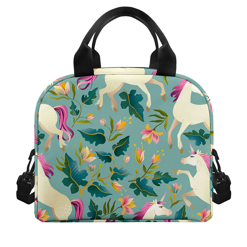 Floral Unicorn Pattern Print Insulated Lunch Bag