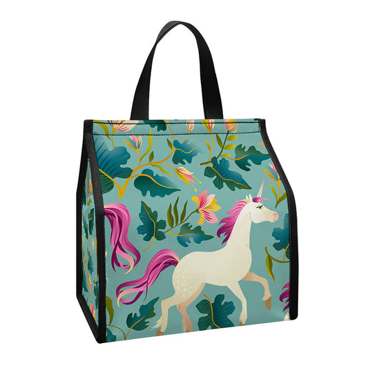 Floral Unicorn Pattern Print Insulated Lunch Tote