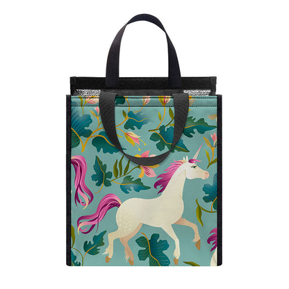 Floral Unicorn Pattern Print Insulated Lunch Tote