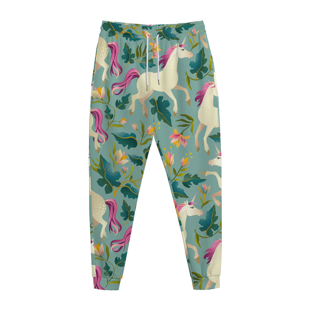 Floral Unicorn Pattern Print Jogger Pants