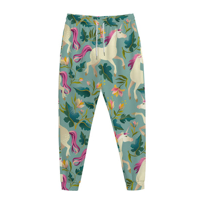 Floral Unicorn Pattern Print Jogger Pants