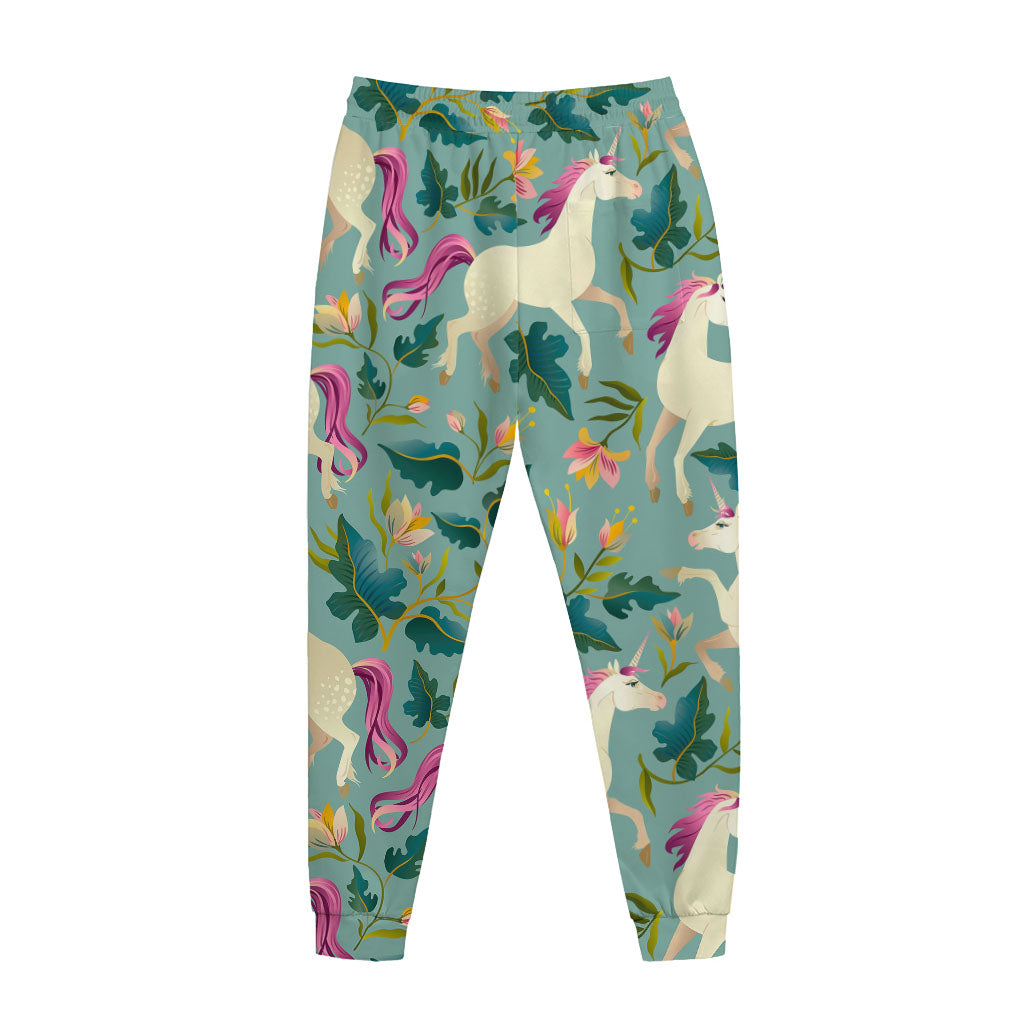 Floral Unicorn Pattern Print Jogger Pants
