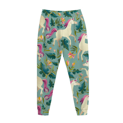 Floral Unicorn Pattern Print Jogger Pants