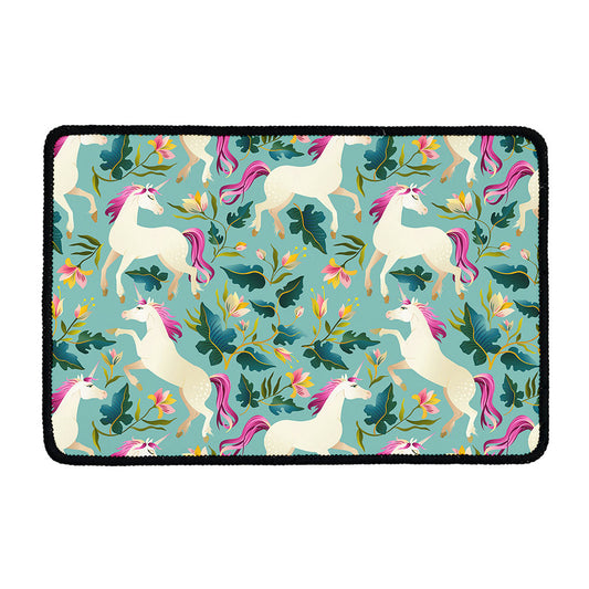 Floral Unicorn Pattern Print Kitchen Mat