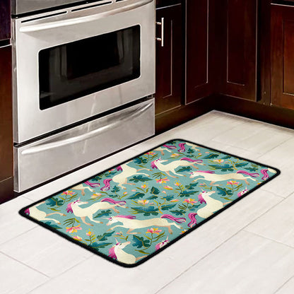 Floral Unicorn Pattern Print Kitchen Mat
