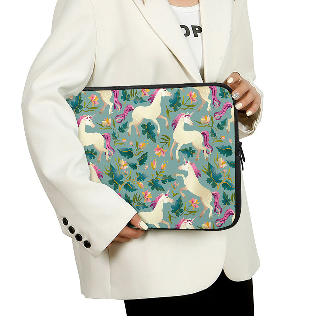 Floral Unicorn Pattern Print Laptop Sleeve