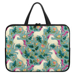 Floral Unicorn Pattern Print Laptop Sleeve With Handle