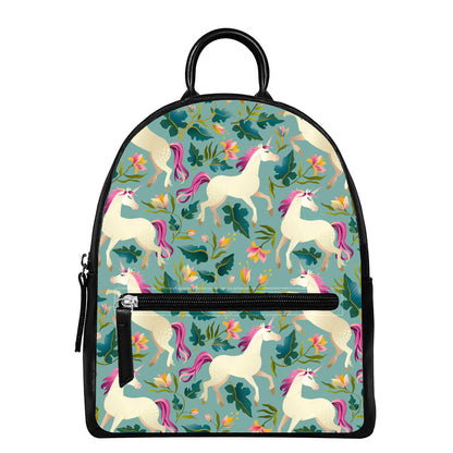 Floral Unicorn Pattern Print Leather Backpack