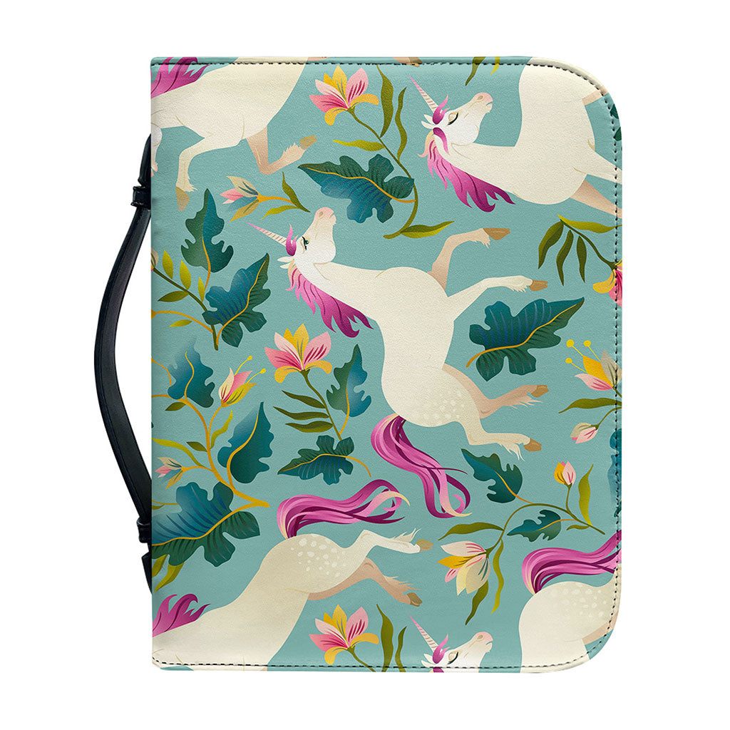 Floral Unicorn Pattern Print Leather Bible Cover