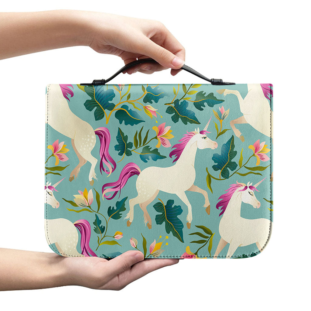 Floral Unicorn Pattern Print Leather Bible Cover