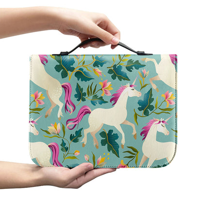 Floral Unicorn Pattern Print Leather Bible Cover