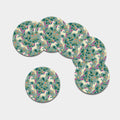 Floral Unicorn Pattern Print Leather Coaster Set
